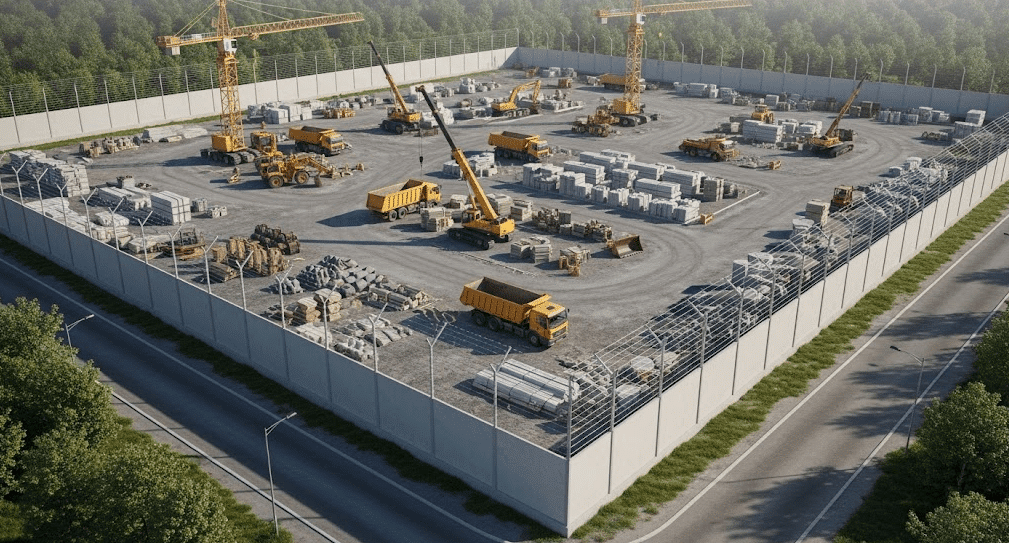 หน้างานก่อสร้างที่ใช้ระบบรั้วแรงตึง