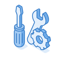 ไอคอนรูปไขควงและเฟือง แสดงถึงการดูแลและซ่อมบำรุงที่ง่ายของระบบเรียกพยาบาลแบบมีสาย