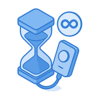 ไอคอนรูปนาฬิกาทราย พร้อมสัญลักษณ์เลข8 สื่อถึงอุปกรณ์ที่มีอายุการใช้งานยาวนาน