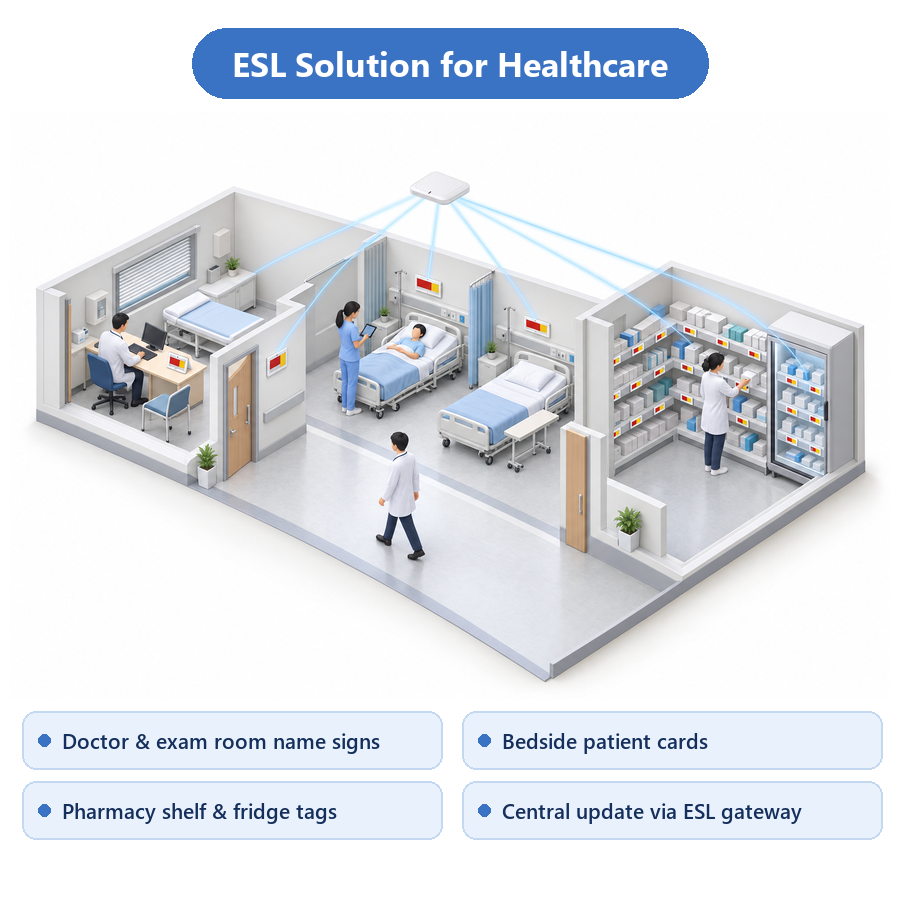 ป้าย ESL ในโรงพยาบาล ห้องตรวจ หัวเตียง และห้องยา