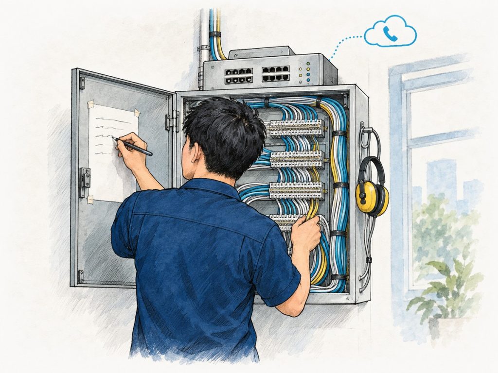 ภาพวาดช่างเทคนิคดูแลตู้สาขา Cloud PBX